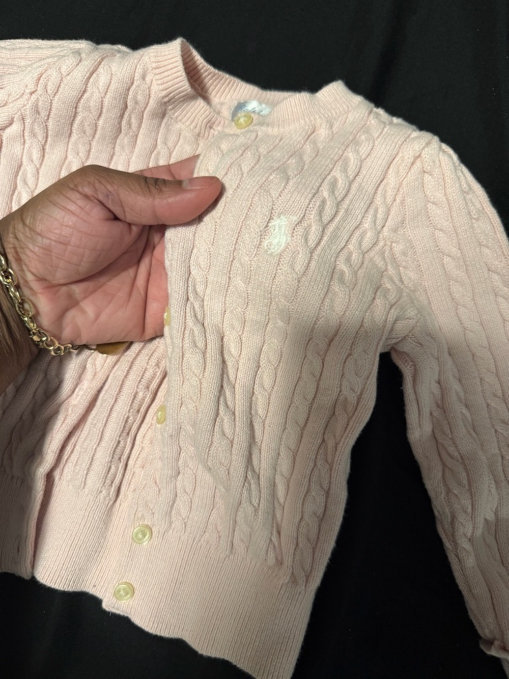 Ralph Lauren Pale Pink Cable-Knit Wool Cardigan